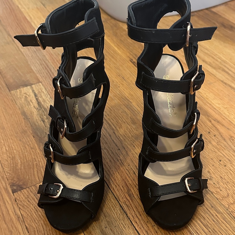 Shoe Dazzle Black Multi-Strap Heels Brand New. Never worn. Size 6